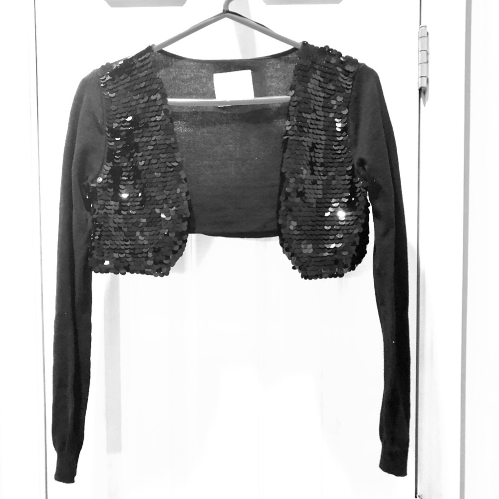 Girls 12/14 Justice black sequin bolero sweater